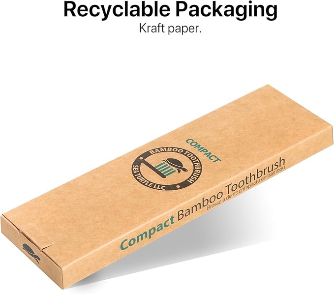 Sea Turtle Plant-Based Bristles, Compact Bamboo Toothbrushes, Soft Natural Toothbrush for Adults (4 Pack)