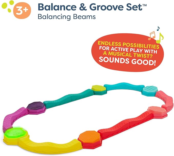 B. toys – Balance Beam for Kids – Musical Games & Activities – 5 Sensory Stones, 8 Wavy Beams & 1 Musical Pod – Indoor & Outdoor Active Play – 3 Years + – Balance & Groove Set
