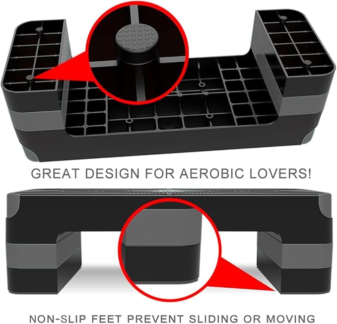 EVERYMILE Aerobic Exercise Step, Adjustable Aerobic Stepper for Exercise, Workout Step Platform, Step Up Box, 26.5" Step Deck with 4” 6” 8” Adjustable Height Risers, Women Home Gym Fitness