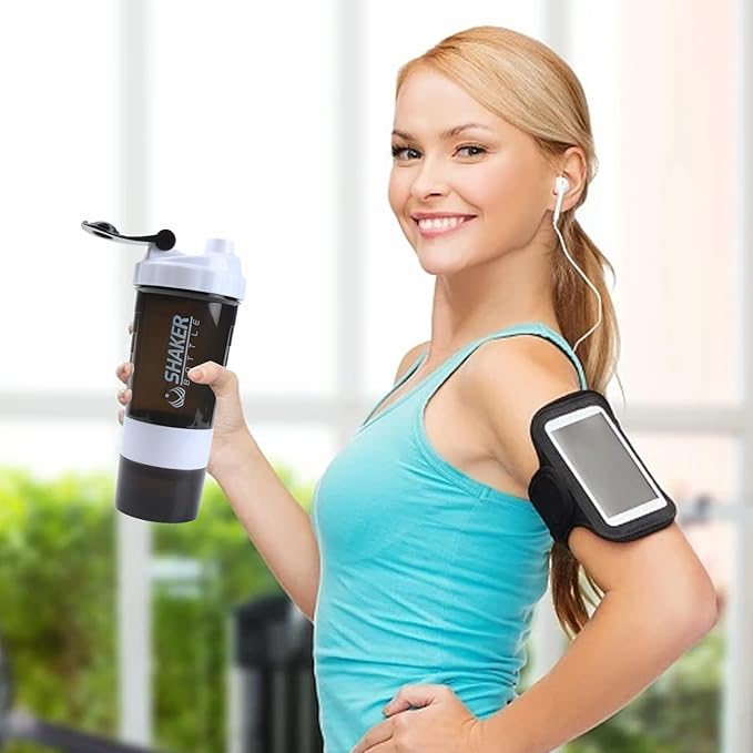 Shaker Bottle - Protein Shaker Cup with Storage Compartments - Leak-proof Workout Shake Bottles with Mixer for Smooth Mixing-500ML/16oz (WHITE & BLACK)