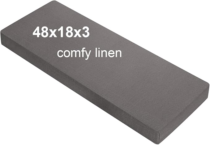 48x18x3 Linen Bench Cushion, Strengthen Breathable Indoor Seat Cushions, High-Density Bench Pad with Anti-Slip Bottom, Indoor Cushion for Bay Window Porch Furniture - Grey