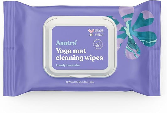 ASUTRA Yoga Mat Cleaning Wipes (Lovely Lavender), 1 Pouch (30 Wipes) - No Slippery Residue, Deep-Cleansing for Fitness Gear & Gym Equipment