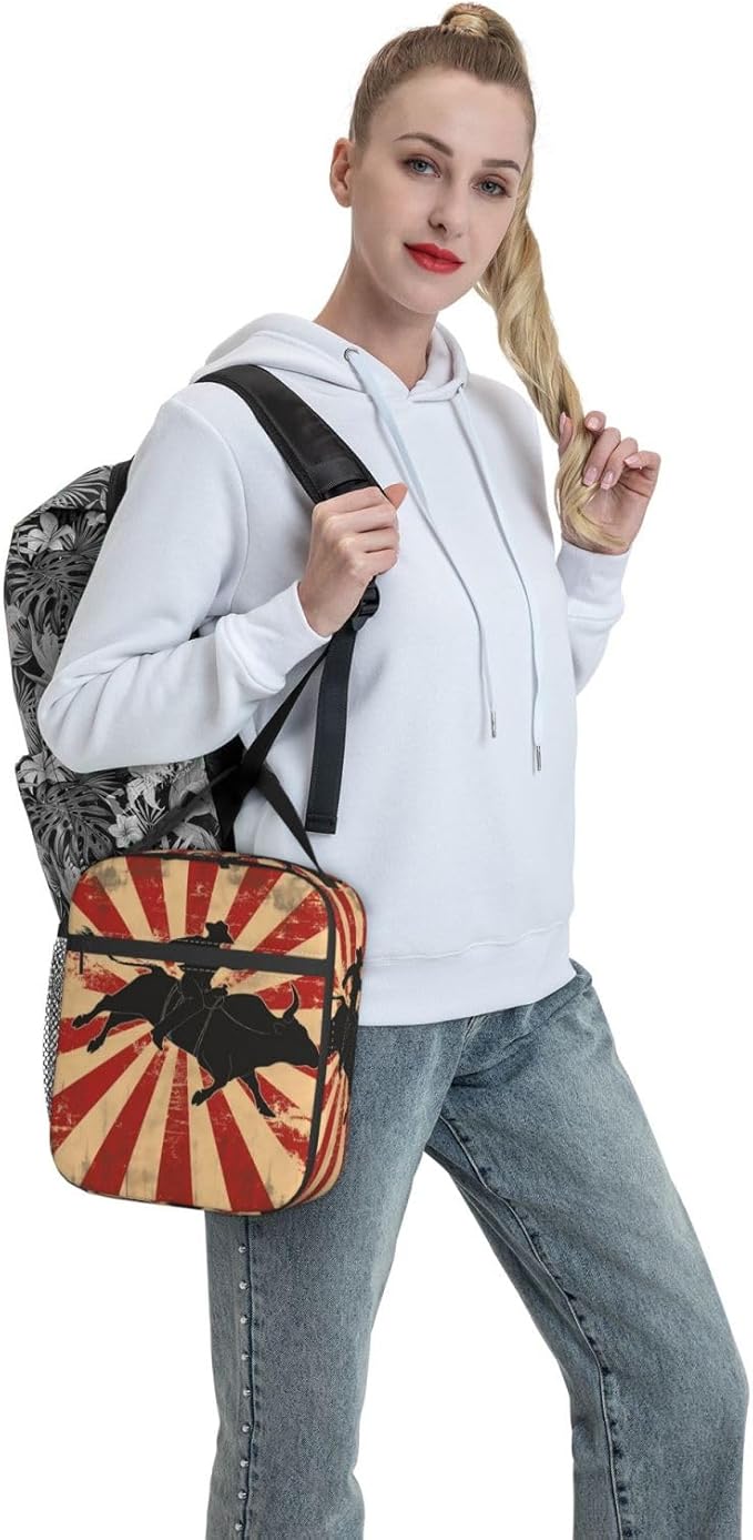 Insulated Lunch Box for Women Men, Cowboy Lunch Box Reusable Portable Lunch Bag Cooler Tote Waterproof Lunch Container for Office Picnic Work Travel Hiking