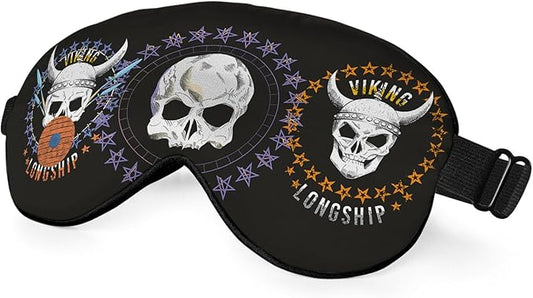 Skulls Heads Sleep Eye Mask Long Ship Pirate Stars Ring Halloween Purple Black Silk Sleeping Soft Eye Shade Cover for Men Women Boy Girl Airplane Travel with Elastic Strap