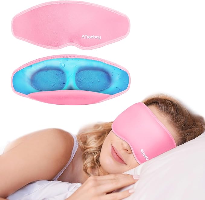 3D Gel Cooling Eye Mask, Weighted Eye mask for Sleeping, 3D Contoured Cup No Pressure Night Blindfold Sleep Mask, Ice Cold Pack Eyes Cold Compress for Puffy Eyes, Dark Circle, Pink (Pink)