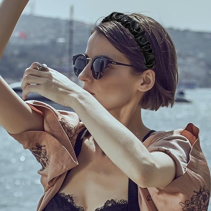 Madison Tyler Leather Headbands for Women | PU Leather Black Handmade Outdoor Jeweled Hair Band for Girls | Thin and Thick Hair | Skincare and Boho Spring Headband