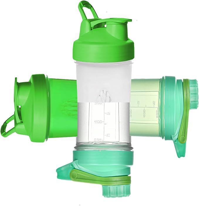 Shaker Bottle Perfect Nutrition w. Plastic Whisk Ball,Full Body for Microwave Heating(No Metal,BPA Free),Moden Loop Top,Dishwasher Safe,Leak Proof,Protein Powder/Fruit Juice Mixer 16oz(Green