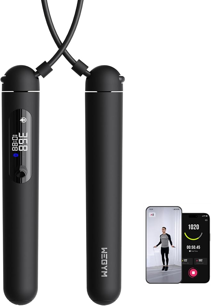 Smart Jump Rope for Men Women, Adjustable Jump Rope for Indoor Outdoor Workout, Jump Counting, Tracking - Data Analysis LED Display Screen Rechargeable Skipping Rope Fitness Gift for Adults Kids