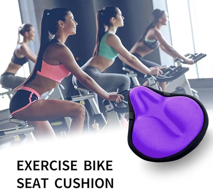 Bike Seat Cover, HUIOK Wide Gel Exercise Bike Seat Cushion for Women Men Comfort, Fits Spin, Stationary and Cruiser Bikes, Indoor Outdoor Cycling, Water Dust Resistant Cover Included
