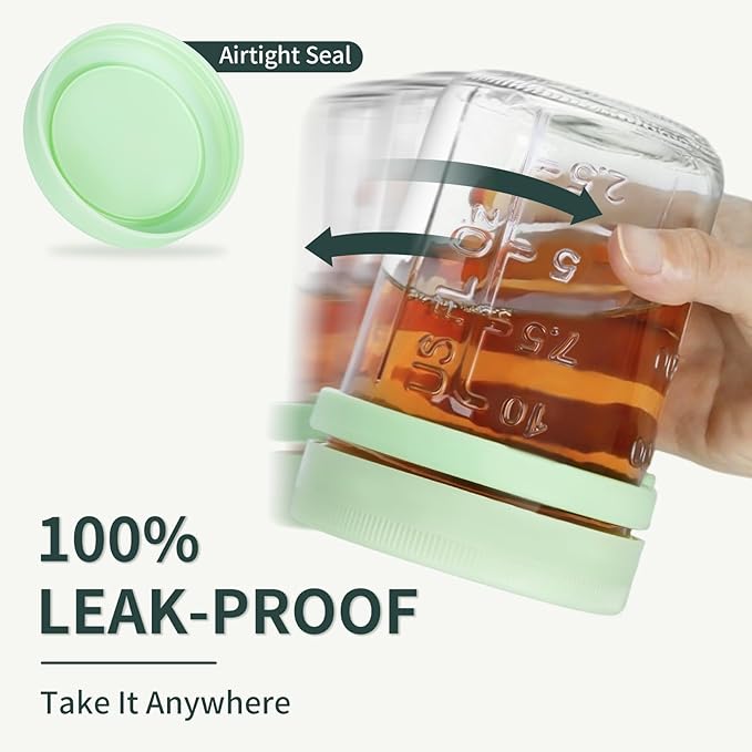 6 Pack Overnight Oats Containers with Lids, Spoons, Divided Compartments - 16 oz Glass Wide Mouth Mason jars, BPA-free, Leak Proof - Meal Prep Jars for Yogurt Parfait, Chia Pudding, Oatmeal