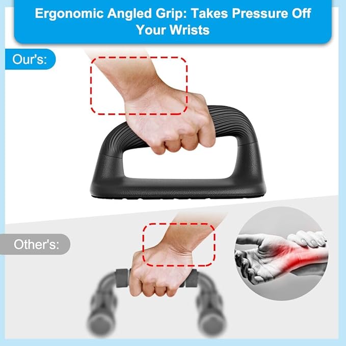 BeneLabel Push Up Bars Black Pushup Handles with Bottom Anti-Slip Pad Push Up Handles for Floor Soft Plastic Strength Training Pushup Stands with Comfortable Grip