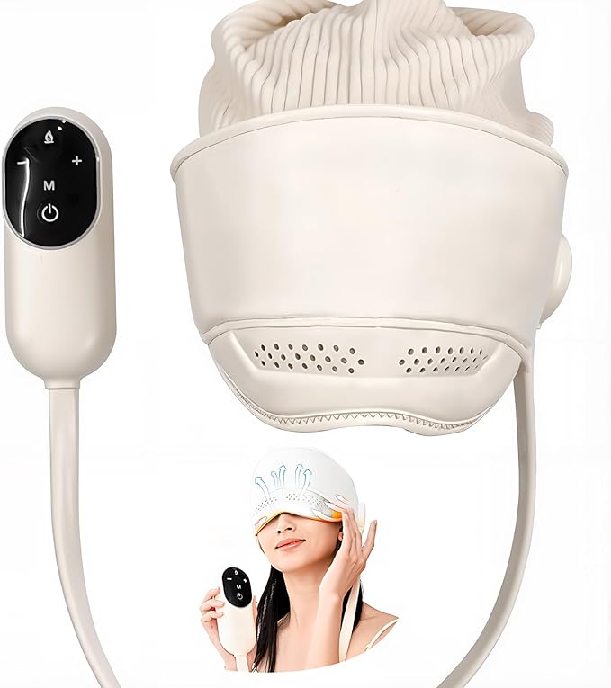 Hooded Head Massager, Eye Massager with Heat,Rechargeable Scalp Stress Relief Device for Headaches & Fatigue, Ideal for Relaxation, Great Gift for Mom Dad