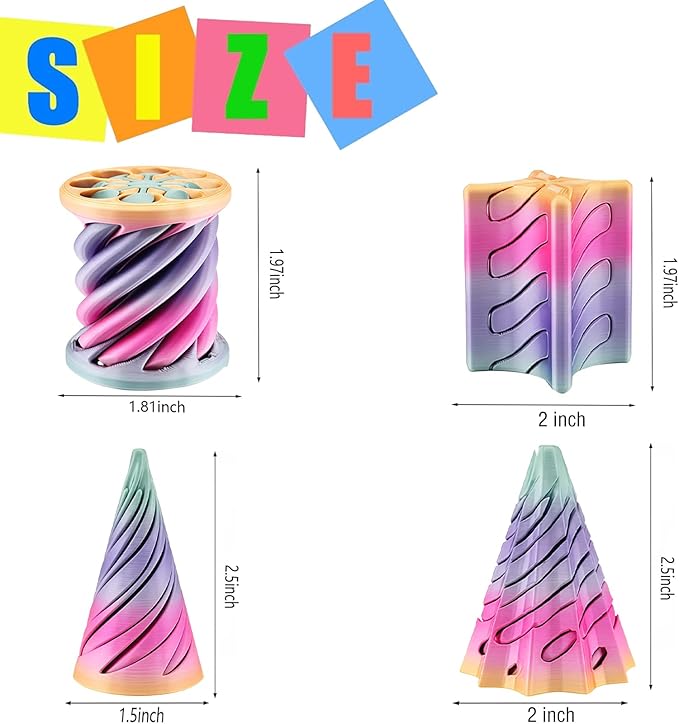 4 Packs 3D Printed Fidget Toys, Impossible Cone Spiral Cone Fidget Toy Impossible Pyramid Passthrough Toy,Mini Vortex Thread Illusion Desktop Deco Souvenir Gift for Anxiety Relaxing
