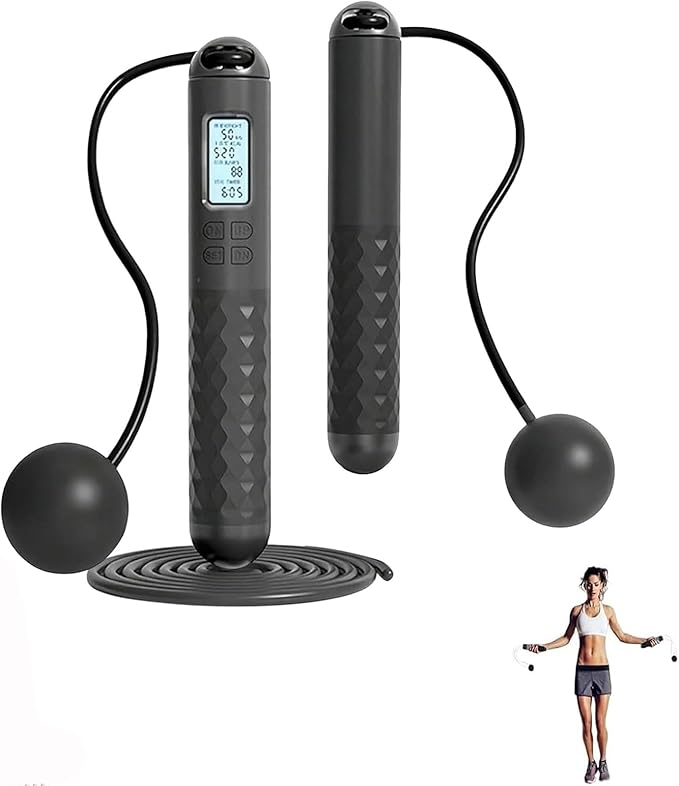 Indicatek Skipping Rope with Counter, Cordless Jump Rope, Smart Weighted Cord with Lcd Display, Adjustable Digital Counting Skipping Tool, Tangle-Free Wireless String for Fitness
