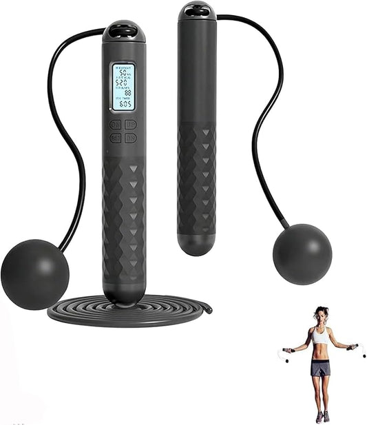 Indicatek Skipping Rope with Counter, Cordless Jump Rope, Smart Weighted Cord with Lcd Display, Adjustable Digital Counting Skipping Tool, Tangle-Free Wireless String for Fitness