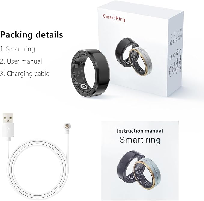 Fitness Tracker Smart Ring,Step Counter,Heart Rate Blood Oxygen Sleep Tracker Health Ring, 6ATM Waterproof Long Battery Life Smart Rings Compatible with iOS & Android ( Black US8)