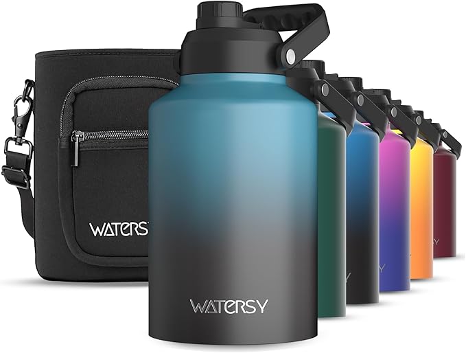 1 Gallon Water Bottle Insulated(Cold for 48 Hrs),BPA Free&Leak Proof,128oz Stainless Steel Water Jug,Big thermo,Large Water Bottle with Handle for Gym,Hiking,Camping&Travel,Lake Blue