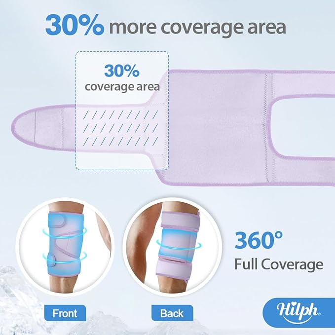 Hilph Large Hot & Cold Therapy Knee Ice Wrap with Dual Gel Packs & Adjustable Brace for Full Knee Coverage, Pain Relief for Replacement Surgery, Arthritis, ACL, Meniscus Tear, Women, Men Purple