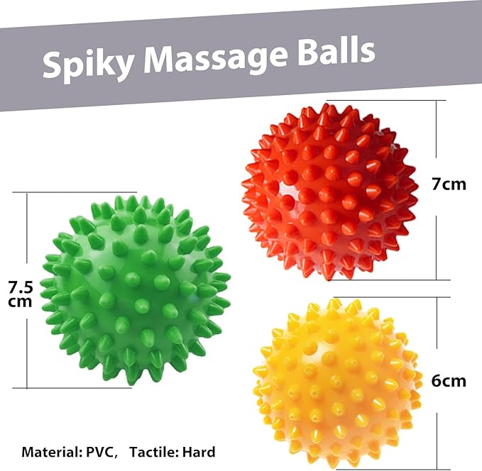 Massage Ball Set for Myofascial Trigger Point Release & Deep Tissue Massage, Kit of 7-3 Sizes Spiky Massage Balls, Peanut Ball, 1 Hand Roller Ball,1 Trigger Point Massager,1 Massage Lacrosse Ball
