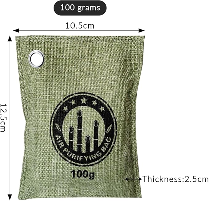 4 Pack charcoal odor absorber,Bamboo Charcoals Air Purifying Bag Charcoals Deodorizer Eliminator for Strong Odors in Car, Closet, Shoe, Basement (100G*4 Pack Green, Unscented)