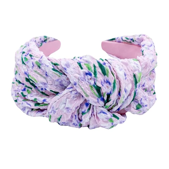 Knotted Headband for Women (Lilac Floral), Wide Knotted Headband for Women in Purple Lilac with Floral Pattern