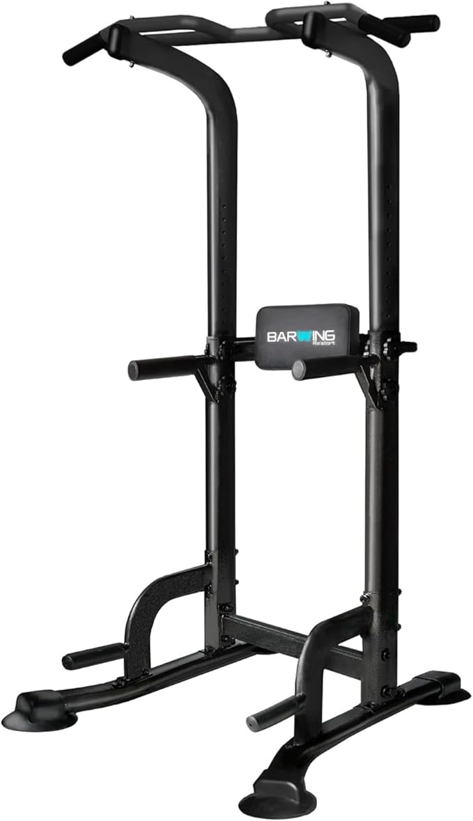 BARWING Pull Up Bar Station, Power Tower, Dip Station with 3D Backrest, Multi-Function Strength Training Stand Rack, Adjustable Height Dip Bar for Home Gym Workout Stand Fitness Exercise Equipment