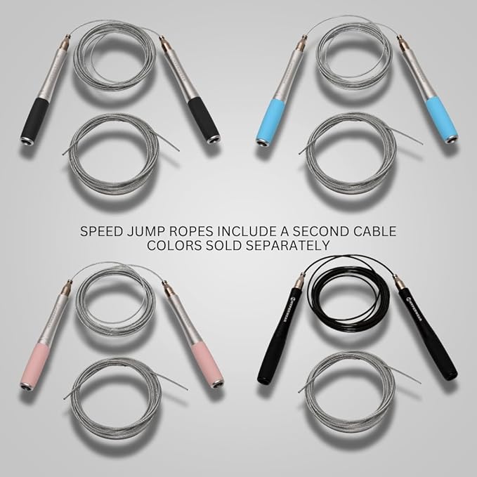Hyperwear Adjustable Speed Jump Rope - Patented Self-Locking Head, Aluminum Hangles with Knurled Silicone Grips and Bonus Wire Rope for CrossFit, Boxing, and Fitness Training
