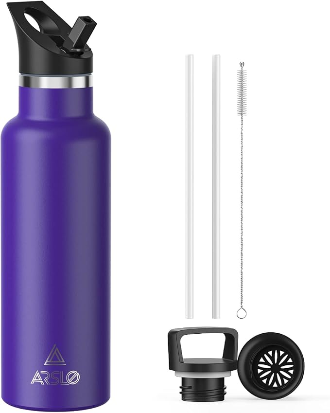 Stainless Steel Double Wall Water Bottles, Vacuum Insulated Bottle With Straw Lid, Insulated Water Bottle Keeps Water Cold for 24 Hours, Hot for 12 Hours, Hiking, Sports