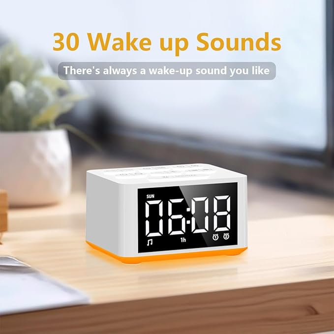 【3 in 1】 Small Sound Machine Alarm Clock Night Light White Noise Machine 27 Sleeping Sounds for Adults Kids Precise 32 Level Volume Sleep Timer Memory Function Digital Clock with 30 Wake Up Sounds