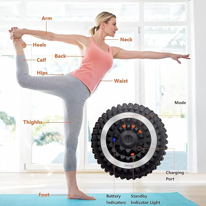 Vibrating Massage Ball 4-Speed High-Intensity Fitness Yoga Massage Roller, Relieving Muscle Tension Pain & Pressure Massaging Balls (Black)