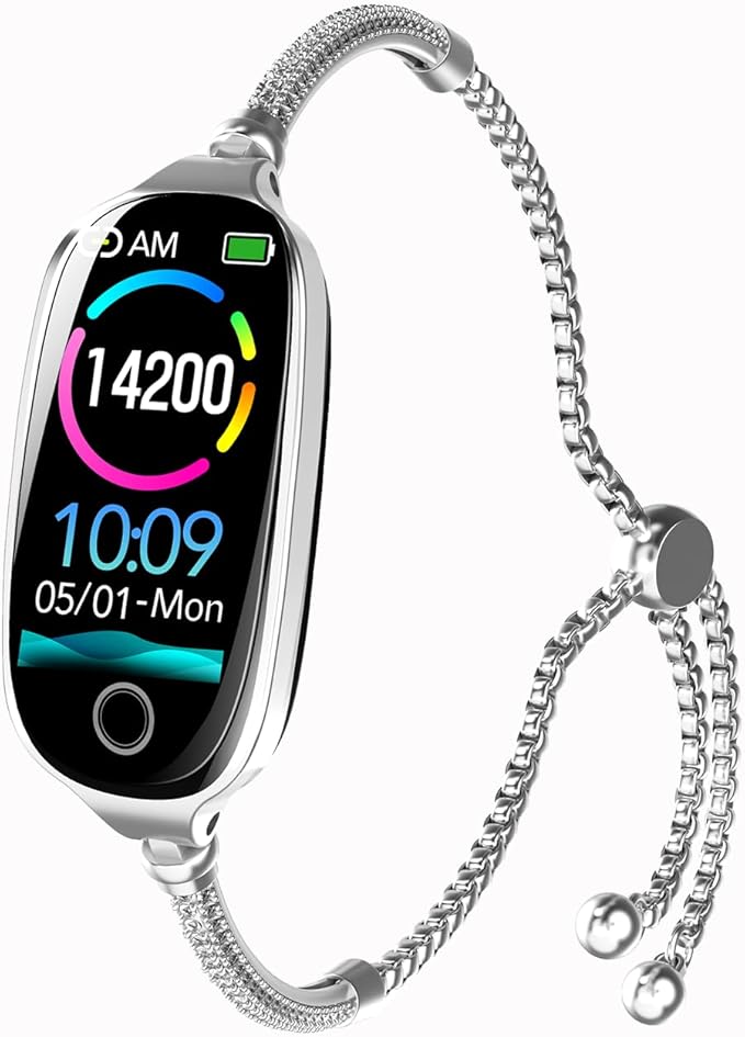 Yihou Fitness Trackers for Women Smart Watch Fitness Watch with Sleep Monitoring Heart Rate Monitor Step Counter Female Health Multiple Sport Modes for Android iOS Chain Silvery