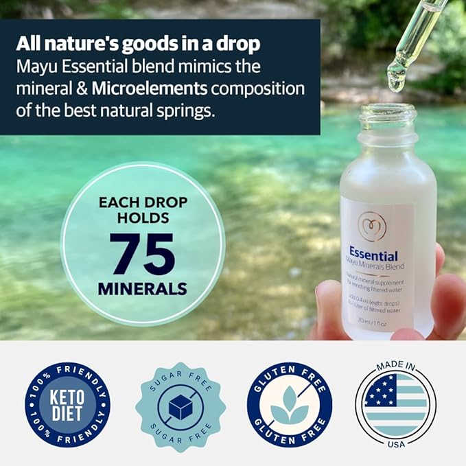 Mayu Concentrated Ionic Trace Mineral Drops - Rich Concentrate Electrolytes: Magnesium Chloride Sodium Supplements - Essential Blend Drop for Immune Support - Nutrient-Packed Alkaline Water (1)