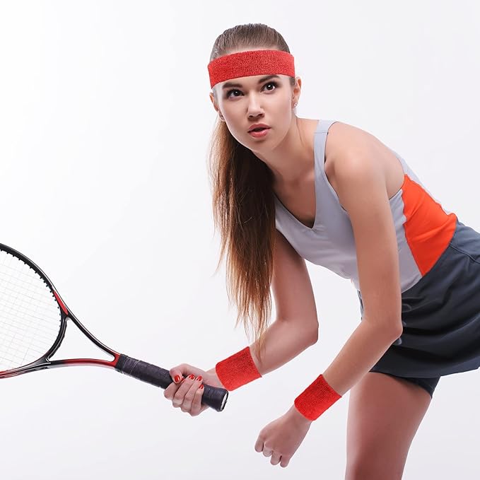 Civaner 12 Pcs 80s 90s Sweatbands Neon Headbands Wristbands for Men Women Party Sports Cotton Headbands Terry Cloth Athletic Sweat Bands for Tennis Football Gym Workingout Accessories