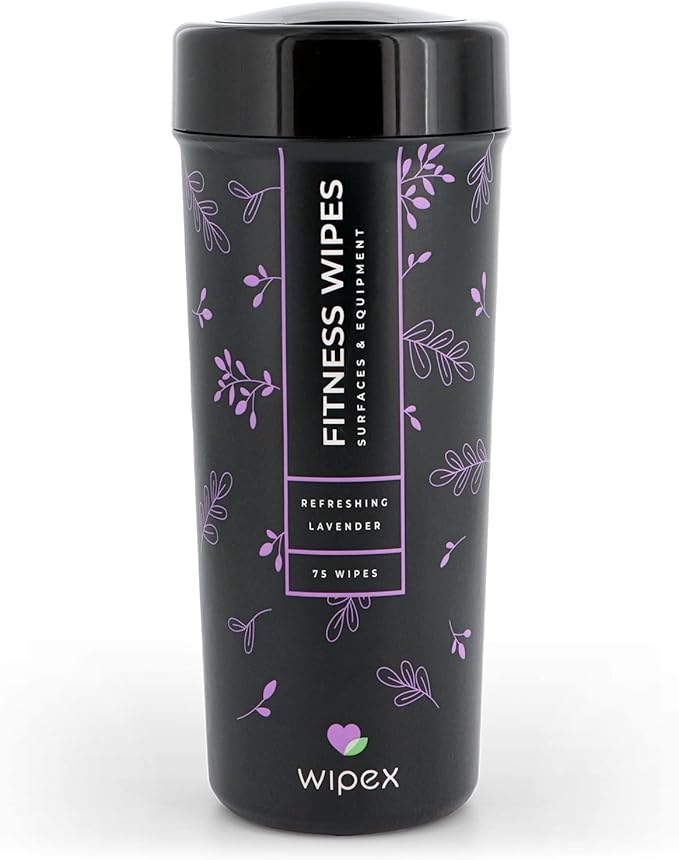 Wipex Yoga Mat Cleaner & Fitness Gym Wipes - Natural Lavender & Vinegar - 75 Count for Cleaning Yoga Mats, Spinning & Peloton Bikes, Weight Machines & Surfaces - 12 Pack Case