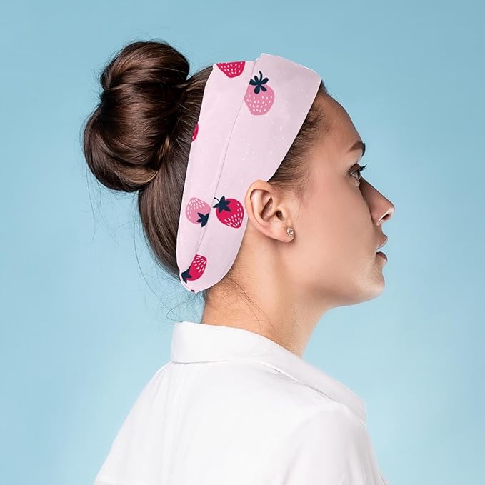 pink strawberry (2) Wide Headbands for Women
