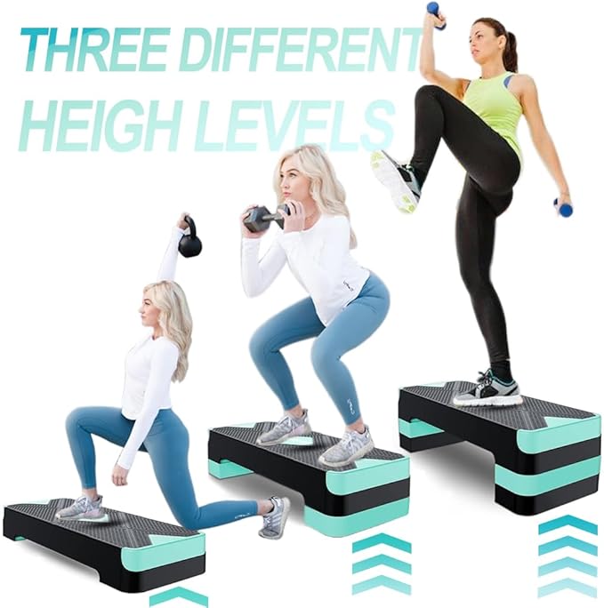 EVERYMILE Aerobic Exercise Step, Adjustable Aerobic Stepper for Exercise, Workout Step Platform, Step Up Box, 26.5" Step Deck with 4” 6” 8” Adjustable Height Risers, Women Home Gym Fitness