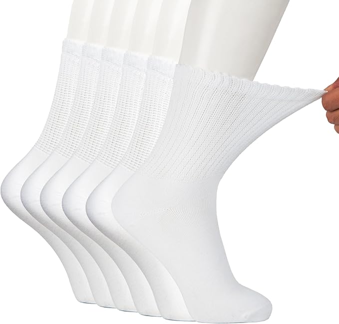 +MD Diabetic Socks for Men Women 6 Pairs,Non-Binding Top Extra Wide Ankle/Crew Socks, for Edema Circulator 9-11 10-13 13-15