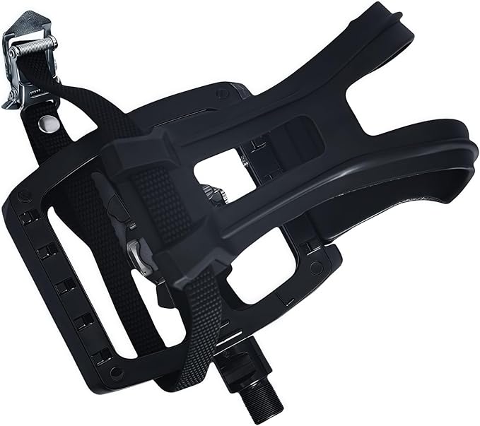 YBEKI Professional SPD/Toe Clip Spin Bike Pedals and Straps for Indoor Exercise Cycling & Peloton/Schwinn/Sunny/Bikes Compatible, 9/16" Axle with Sealed Bearings + 12-Month Warranty