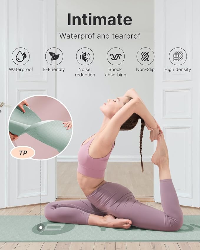 YOTTOY Yoga Mat, 72"x 32"x1/3" Extra Wide Non-Slip Exercise Fitness Yoga Mats,Eco-Friendly TPE Exercise Mats for Women Men Home Workout with Strap Bag