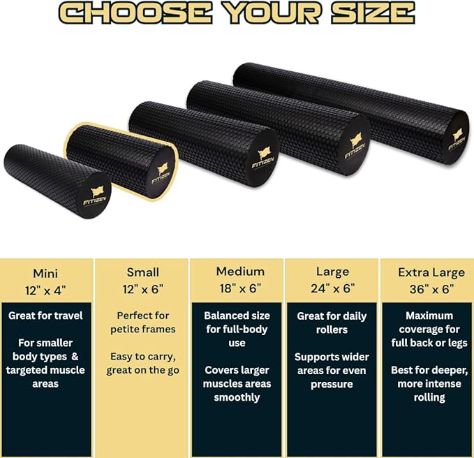 Fitizen Foam Roller – Muscle Massage Rehab Stiff Back Pain Physical Therapy Deep Tissue Firm Exercise Equipment Home Gym Stress Yoga Pilates for The Fit Citizen by FitNation