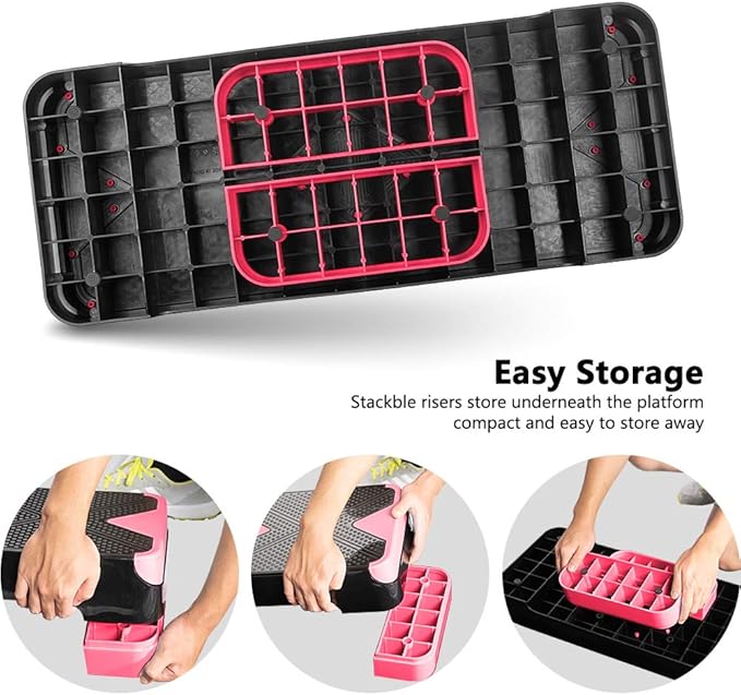 Adjustable Workout Aerobic Stepper, Aerobic Exercise Step Platform with 2 Risers, Exercise Step Deck for Fitness, 26.5" Trainer Stepper with Non-Slip Surface Home Gym & Extra Risers Options