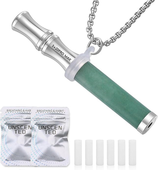 Breathe Free Necklace with Filter, Anxiety & Stress Relief Breath Tool for Meditation, Mindfulness and Relaxation,Natural Stone Breathing Necklace, Portable Wellness Gift for Adults