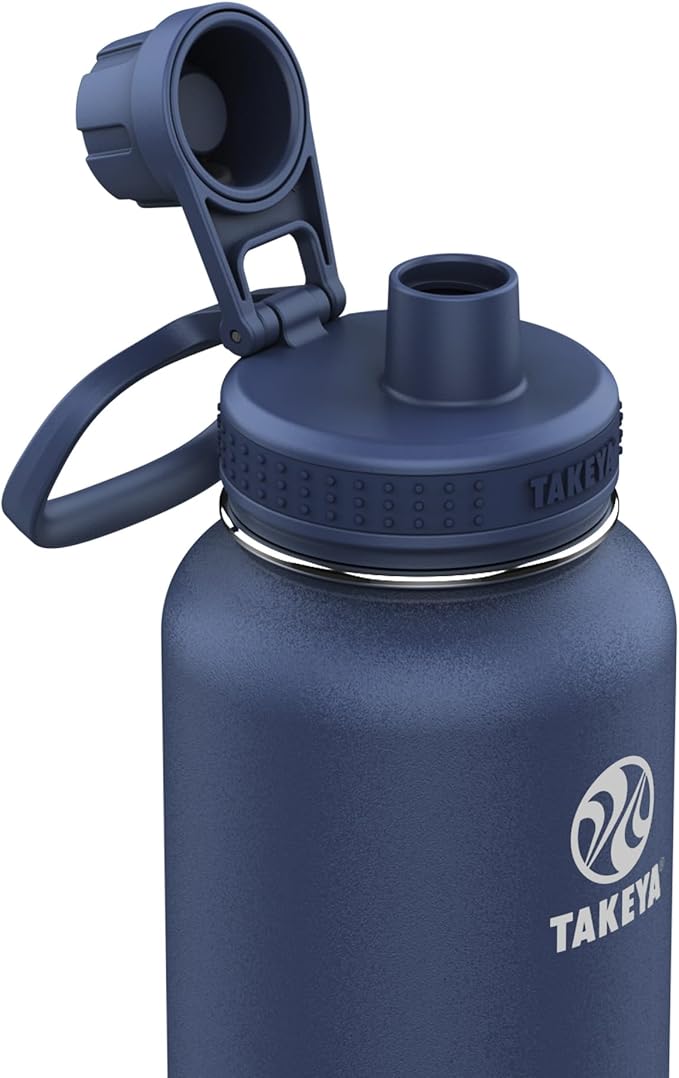 Takeya Actives Water Bottle with Spout Lid - Bottle with Double Stainless Steel Insulation - Dishwasher Safe & BPA-Free - Bottle with Spout Lid & Removable Bumper - 40 oz, Midnight Blue