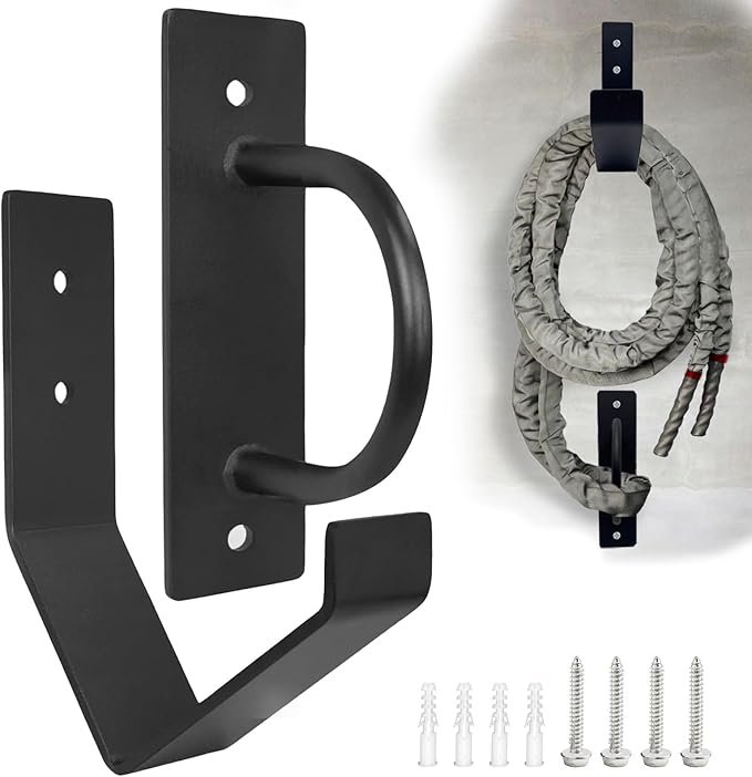 Battle Rope Anchor Kit Wall Mount, Set With Workout Wall Anchor And Rope Hook For 30-50 Feet, 1-2.5" Battle Ropes For Home Gym, Battle Rope Wall Mount Holder, Heavy Duty Gym Storage Rack