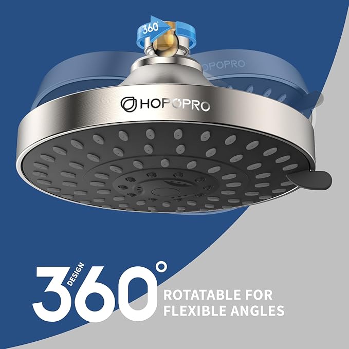 HOPOPRO 5-Mode High Pressure Shower Head - The Washington Post, NBC News, Today TV Show Recommended - High Flow Fixed Showerheads (6 Inch Brushed Nickel)