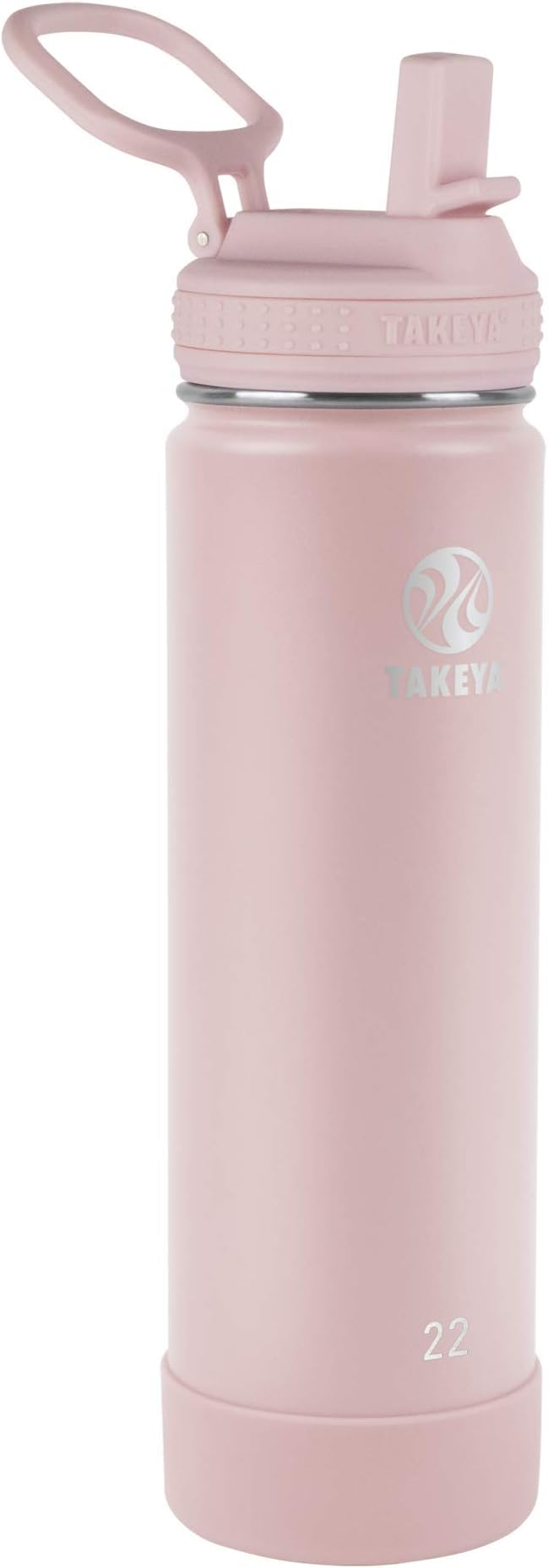 Takeya Actives Water Bottle with Straw Lid - Bottle with Double Stainless Steel Insulation - Dishwasher Safe & BPA-Free - Bottle with Straw Lid & Removable Bumper - 22 oz, Blush