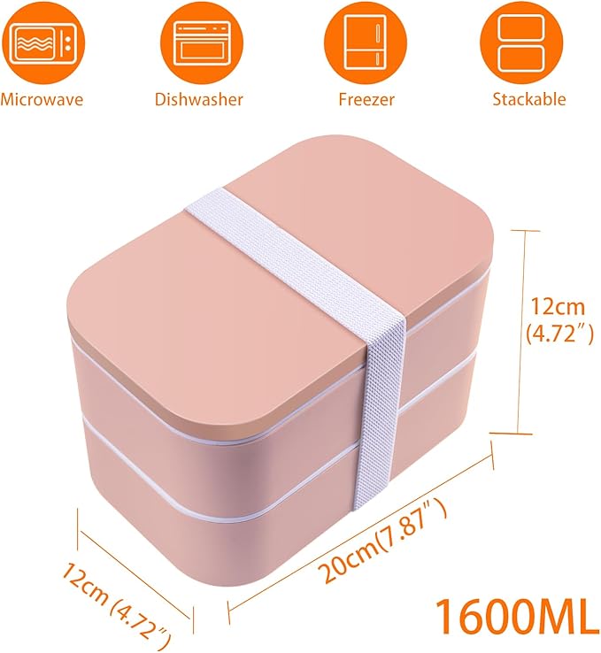 Bento Box Adult Lunch Box with lunch bag,Japanese Lunch Box Containers for Adult,Bento lunch Box with Leakproof 54OZ Pink