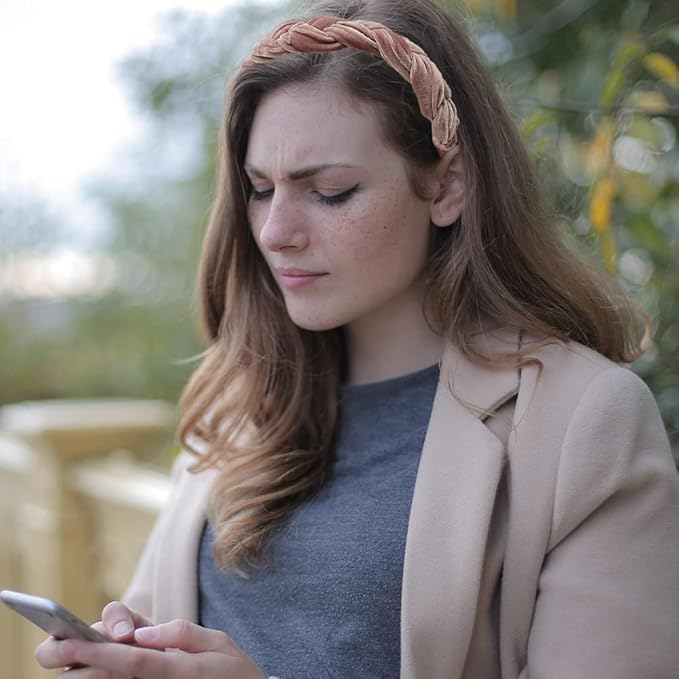 Madison Tyler Thick Headbands for Women | Pink Velvet Braided Cute Handmade Makeup Hair Band for Girls Thin Hair | Skincare and Boho Spring Headband for Washing Face