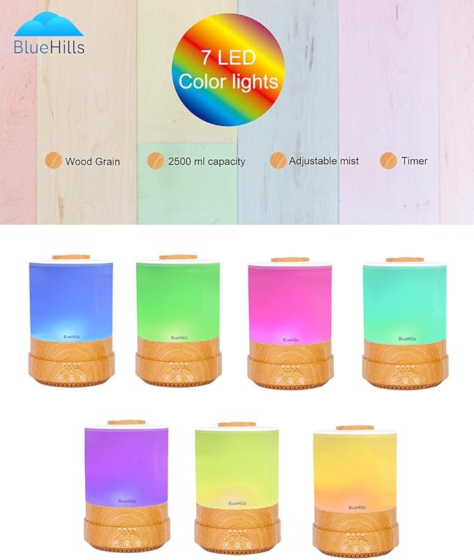 BlueHills Premium 2500 ML XL Essential Oil Diffusers for Large Room Aromatherapy Fragrance Diffuser Humidifier Combo High Mist Large air Diffuser for Essential Oils for Home Light Wood Grain F005