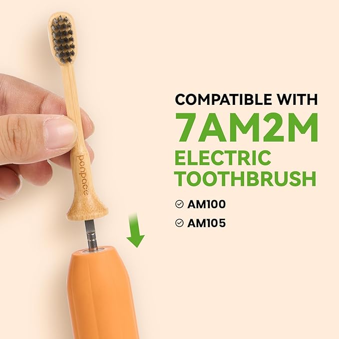 Bamboo Toothbrush Heads Compatible with 7AM2M, Soft Charcoal Infused Bristles, Whitening & Deep Cleaning